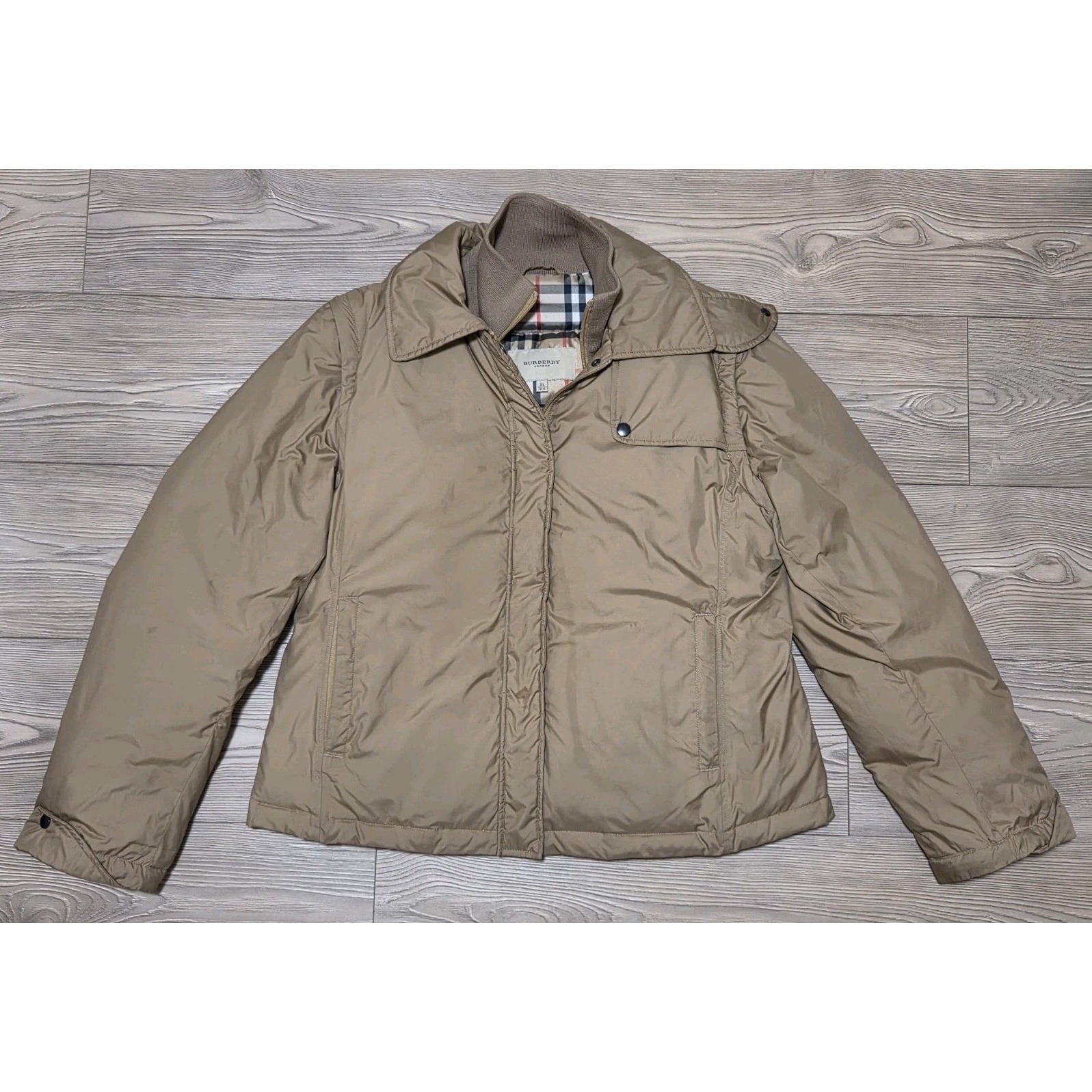 Burberry London Nova Check Down Filled Beige Puffer Jacket Womens Size Xl